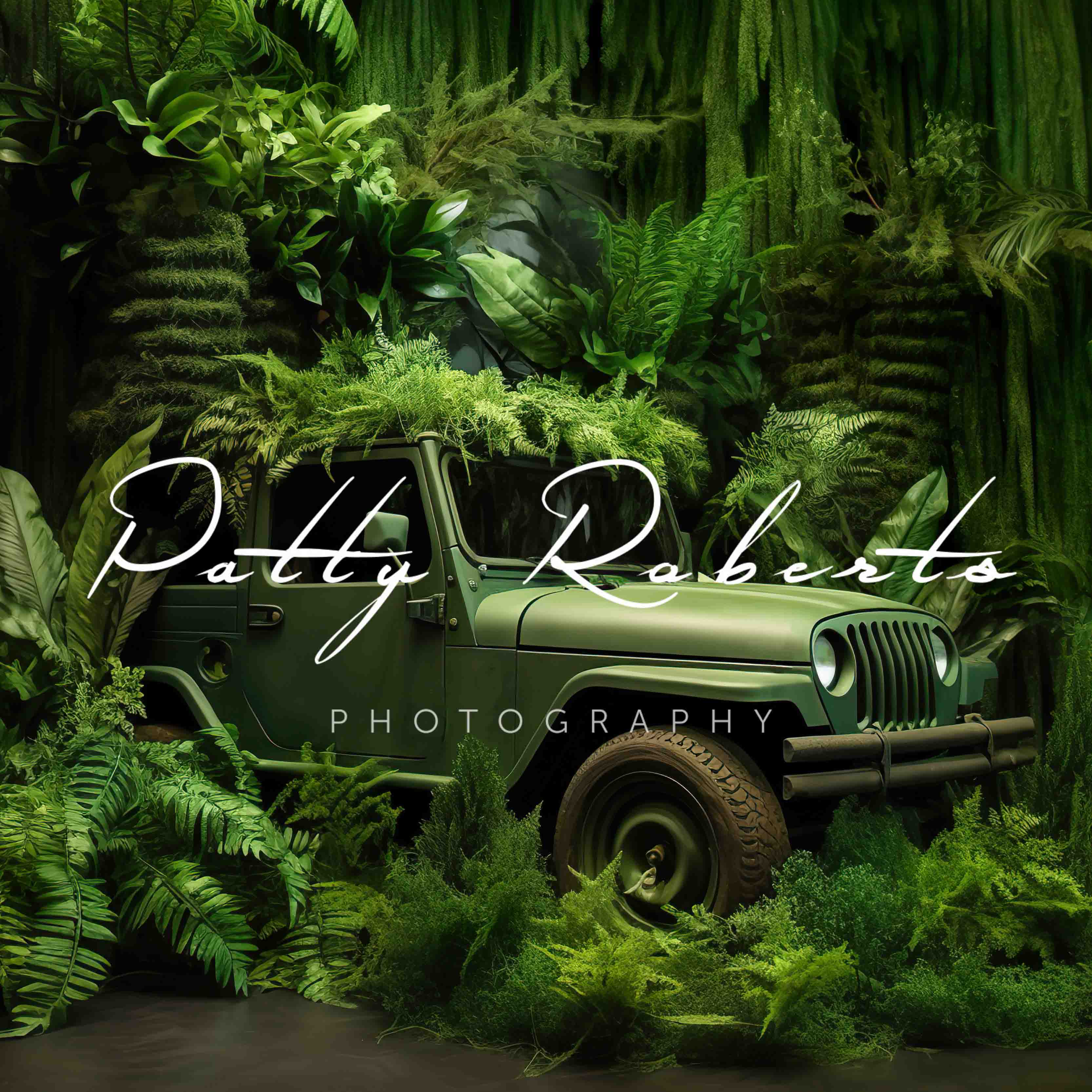 Kate Green Jeep in Jungle Backdrop Designed by Patty Robertss