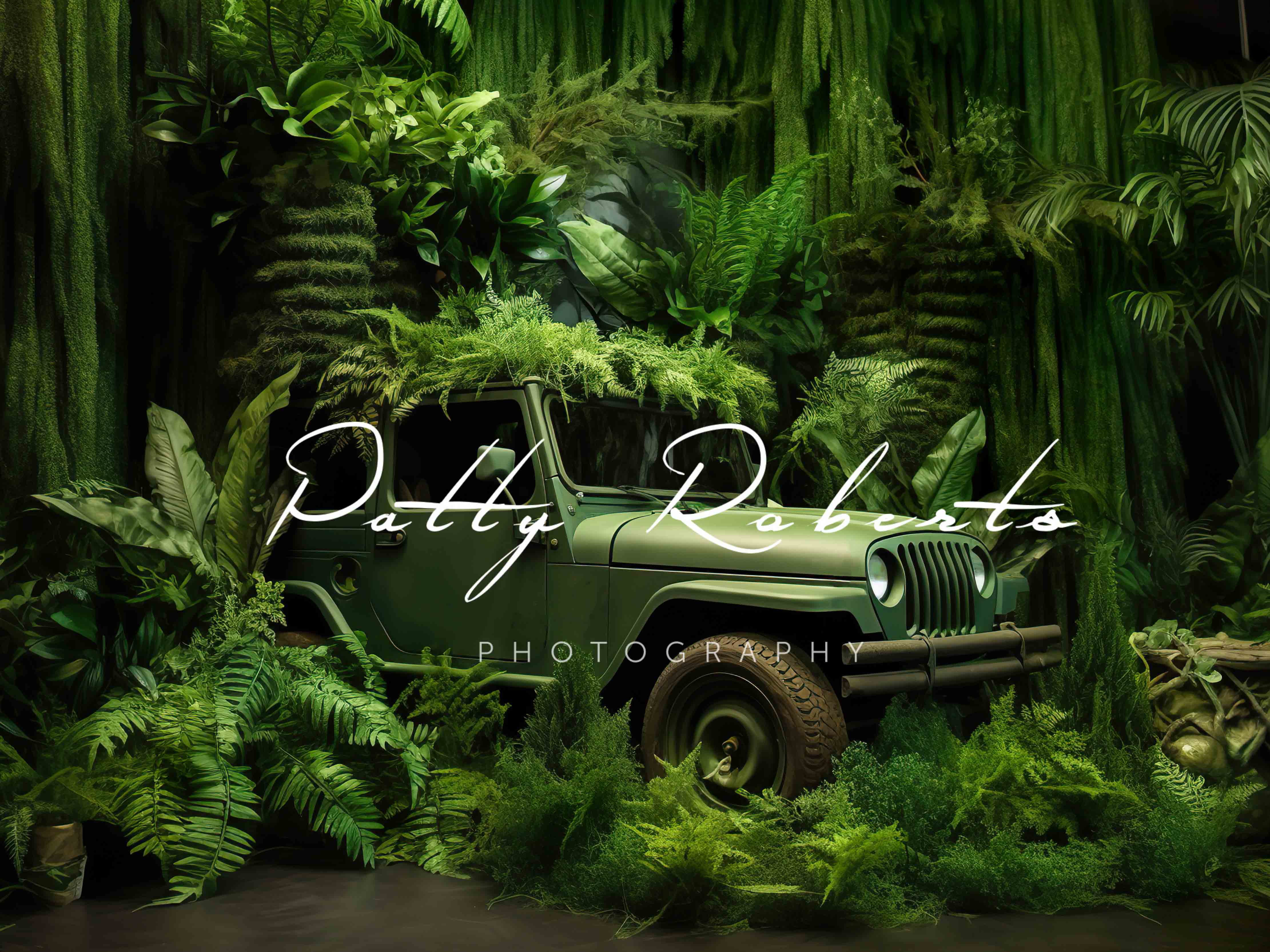 Kate Green Jeep in Jungle Backdrop Designed by Patty Robertss