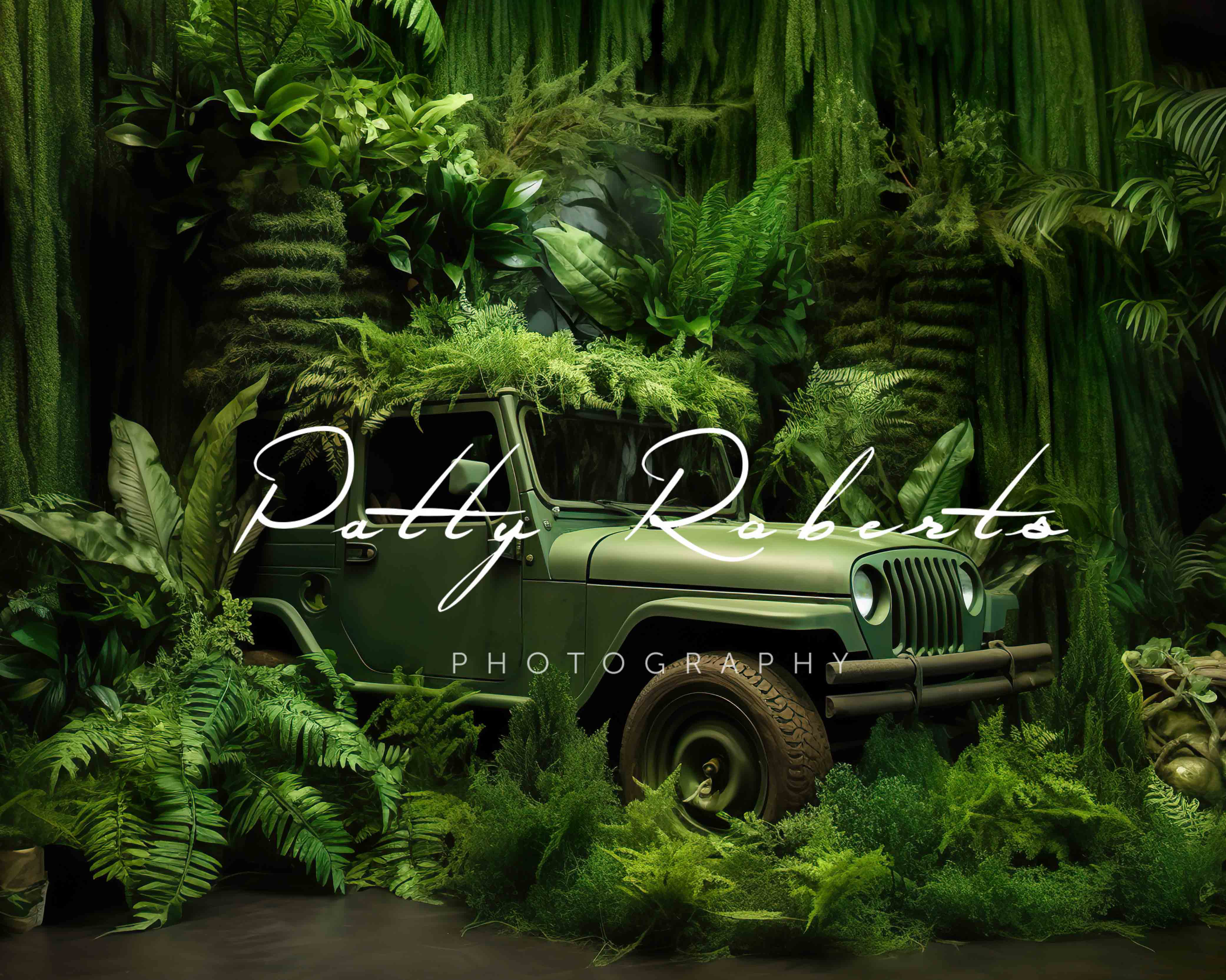 Kate Green Jeep in Jungle Backdrop Designed by Patty Robertss