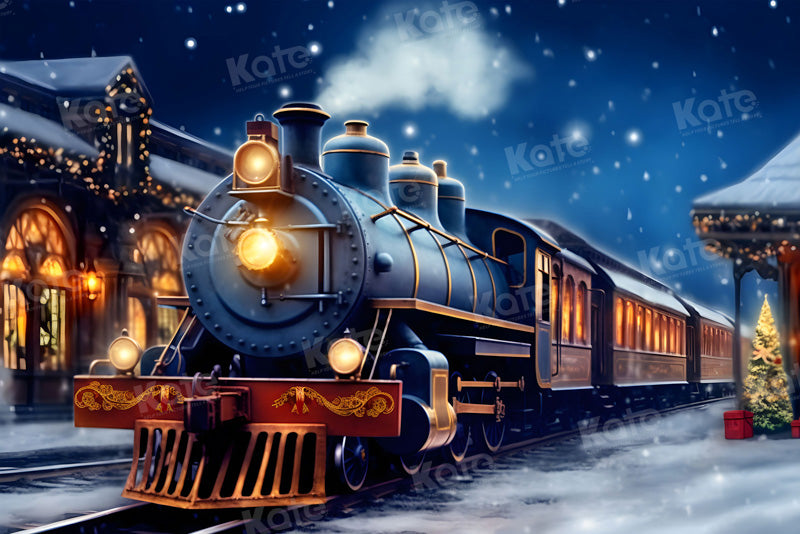 Kate Christmas Winter Train Backdrop for Photography