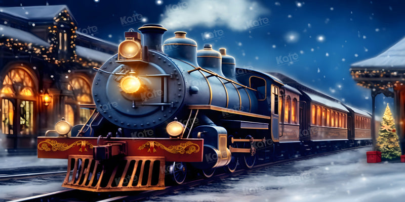 Kate Christmas Winter Train Backdrop for Photography