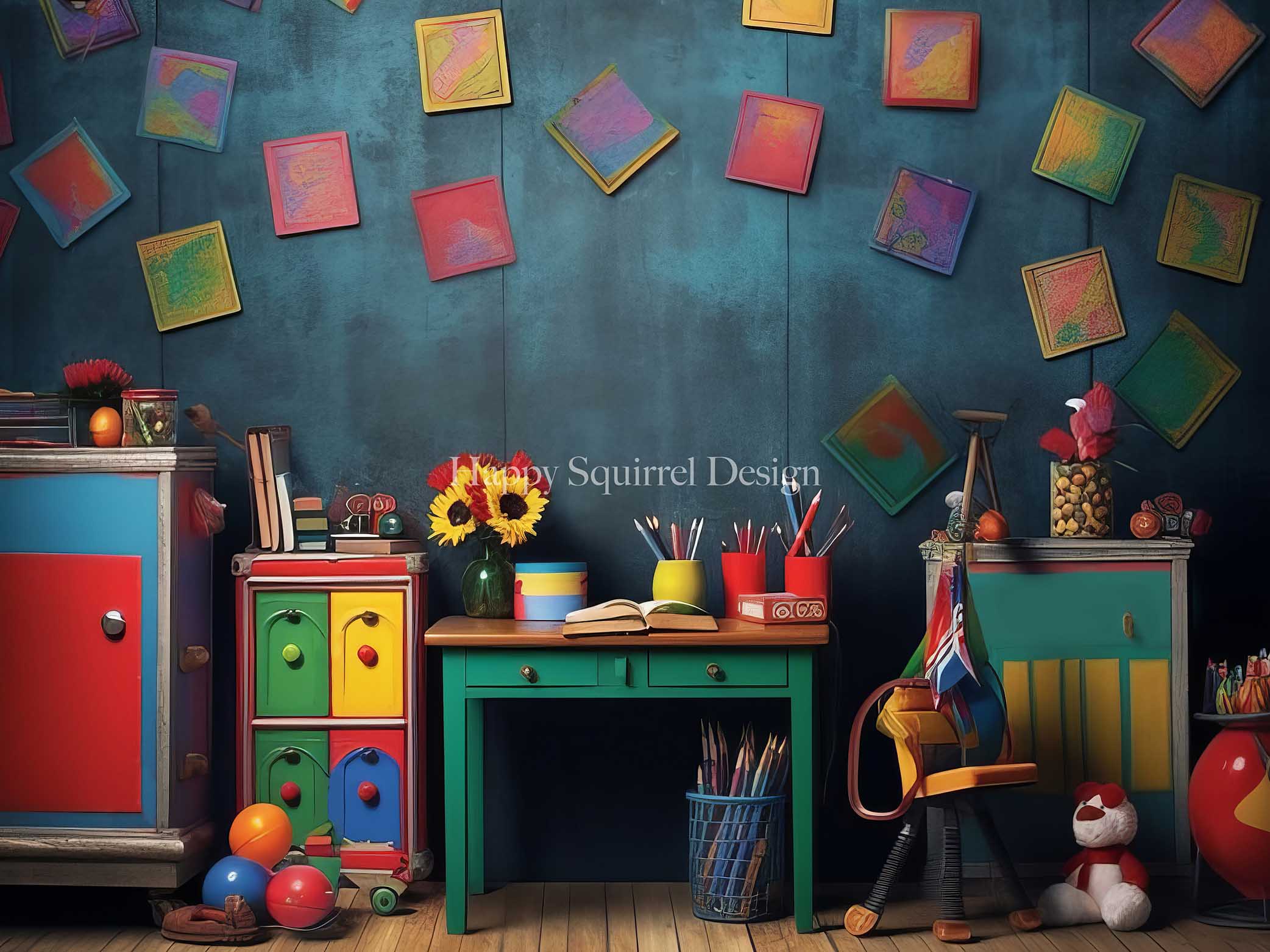 Kate Colorful Classroom Backdrop Designed by Happy Squirrel Design