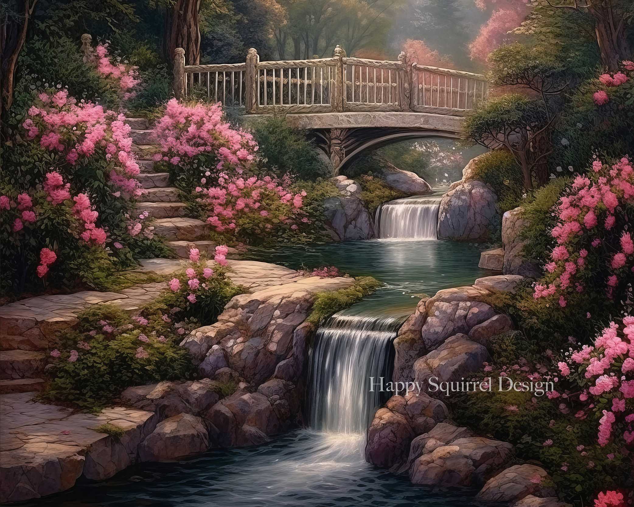 Kate Waterfall Rose Garden Backdrop Designed by Happy Squirrel Design