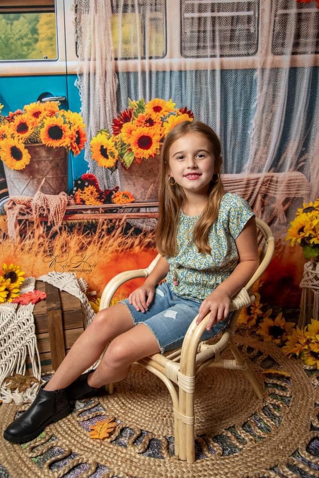 Kate Autumn Outing Bus Backdrop Sunflower for Photography