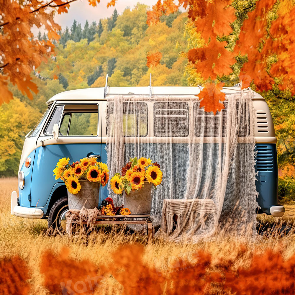 Kate Autumn Sunflower Bus Backdrop for Photography