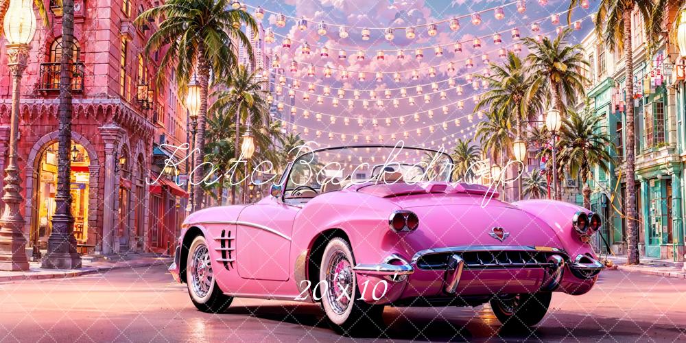 Kate Doll's Dream Town Backdrop Pink Car for Photography