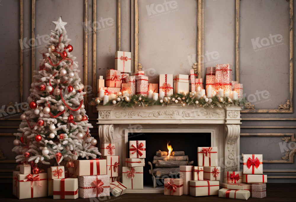 Kate Christmas Tree Presents Fireplace Backdrop Designed by Emetselch