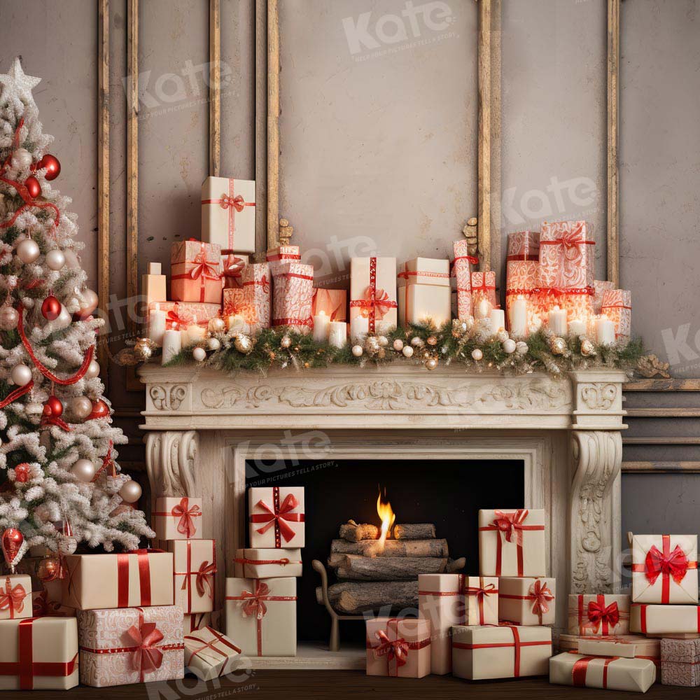 Kate Christmas Tree Presents Fireplace Backdrop Designed by Emetselch