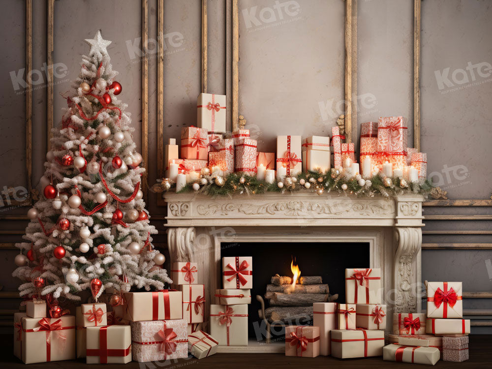 Kate Christmas Tree Presents Fireplace Backdrop Designed by Emetselch