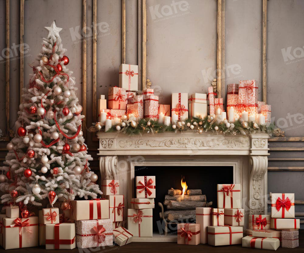 Kate Christmas Tree Presents Fireplace Backdrop Designed by Emetselch