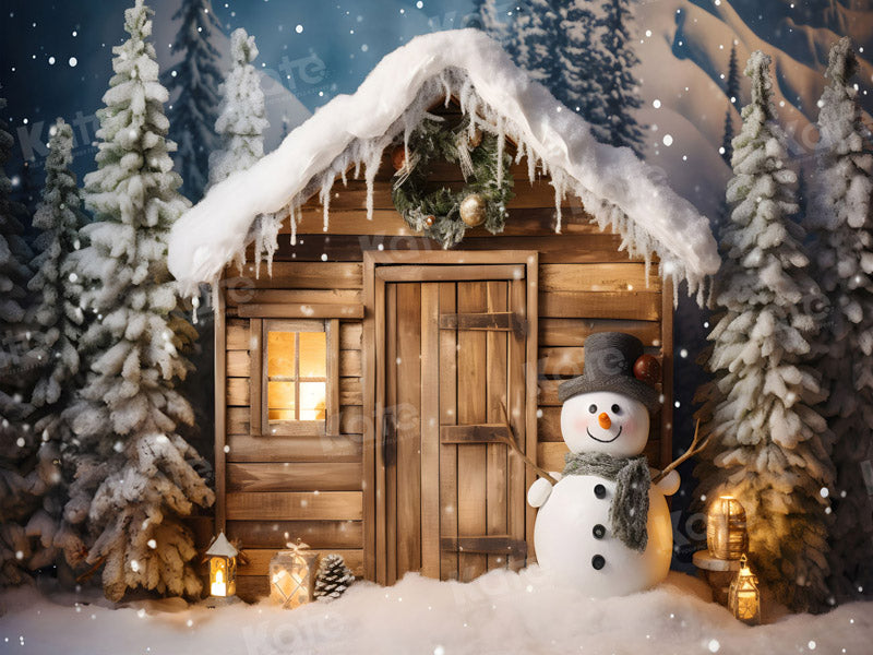 Kate Winter Christmas Snowman House Backdrop for Photography