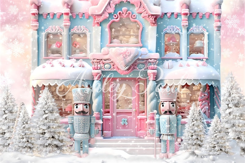 Kate Pink Christmas Nutcracker House Backdrop Designed by Ashley Paul