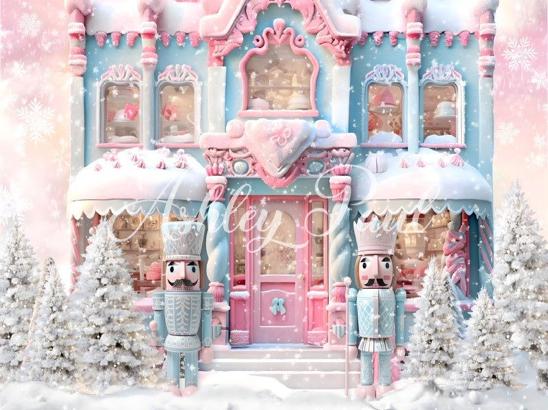 Kate Pink Christmas Nutcracker House Backdrop Designed by Ashley Paul