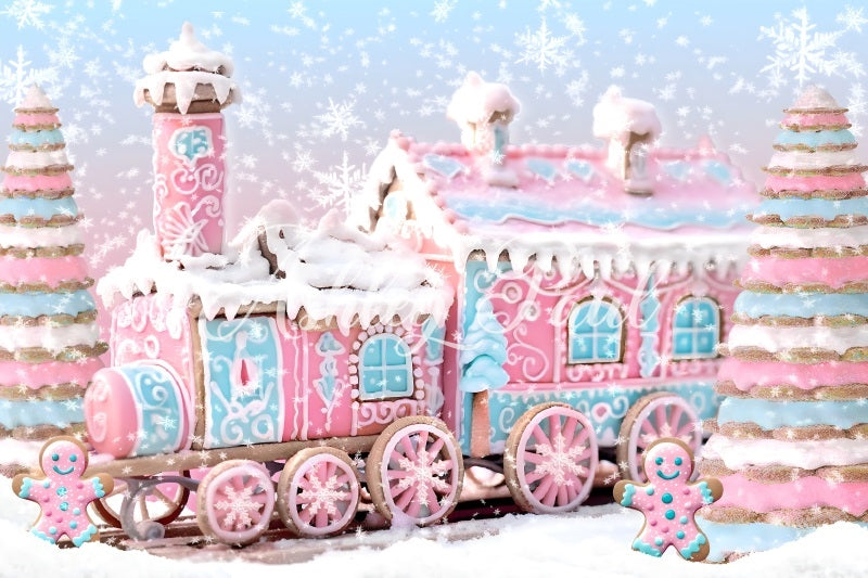 Kate Winter Christmas Pink Candy Train Backdrop Designed by Ashley Paul