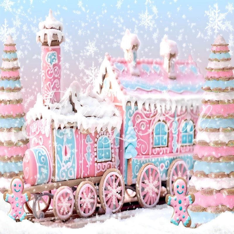 Kate Winter Christmas Pink Candy Train Backdrop Designed by Ashley Paul