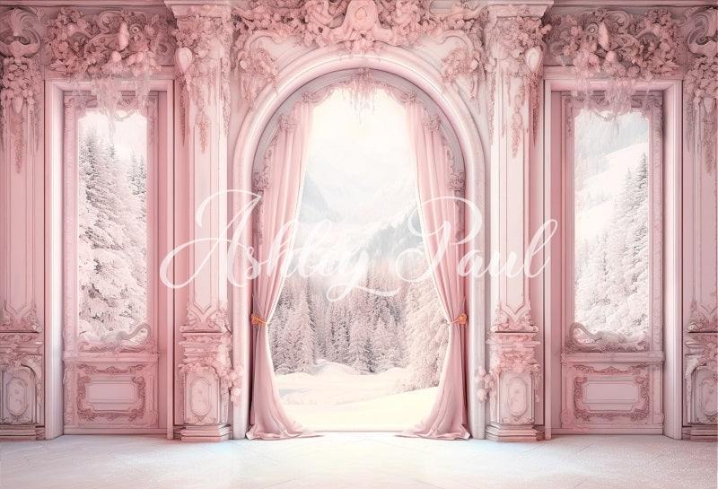 Kate Light Pink Winter Snow Backdrop Designed by Ashley Paul