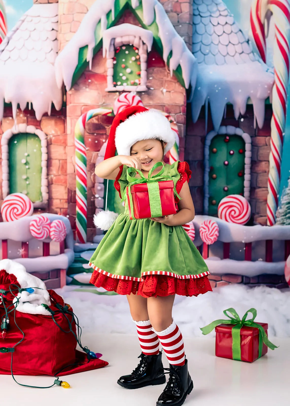 Kate Christmas Winter Candy House Fleece Backdrop Designed by Emetselch