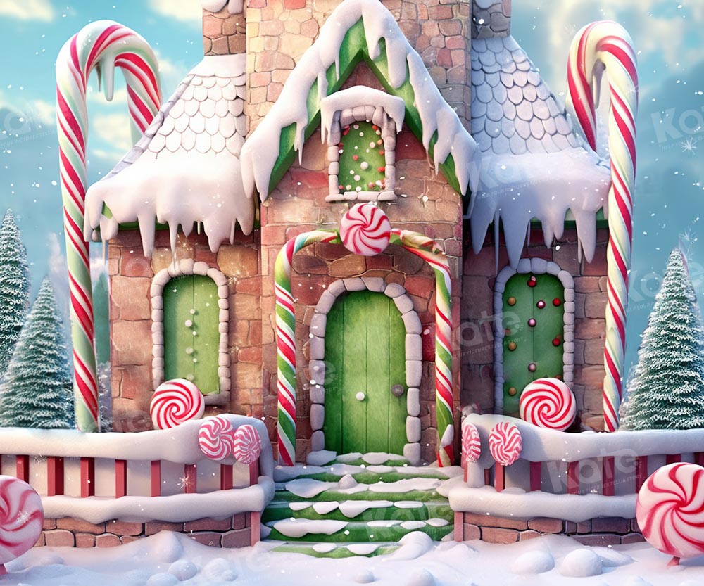 Kate Christmas Winter Candy House Fleece Backdrop Designed by Emetselch