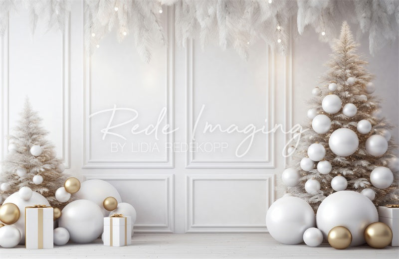 Kate Christmas White Wall Feathers & Gold Backdrop Designed by Lidia Redekopp