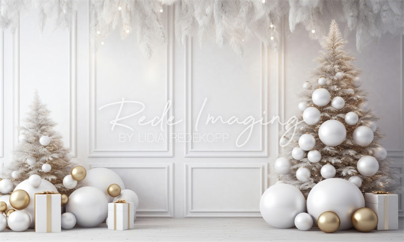 Kate Christmas White Wall Feathers & Gold Backdrop Designed by Lidia Redekopp