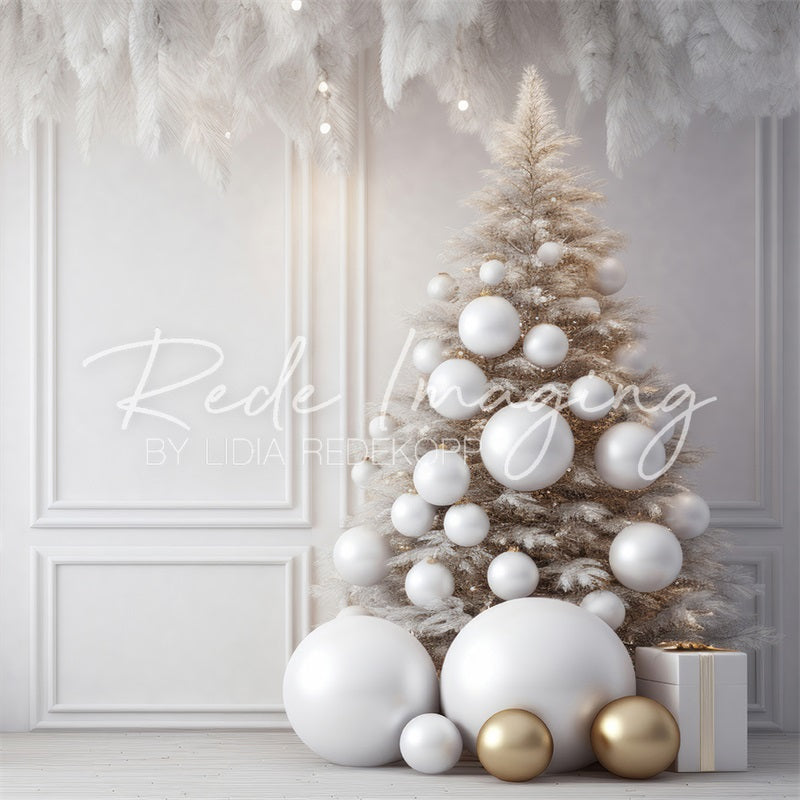 Kate Christmas White Wall Feathers & Gold Backdrop Designed by Lidia Redekopp