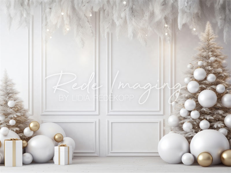 Kate Christmas White Wall Feathers & Gold Backdrop Designed by Lidia Redekopp