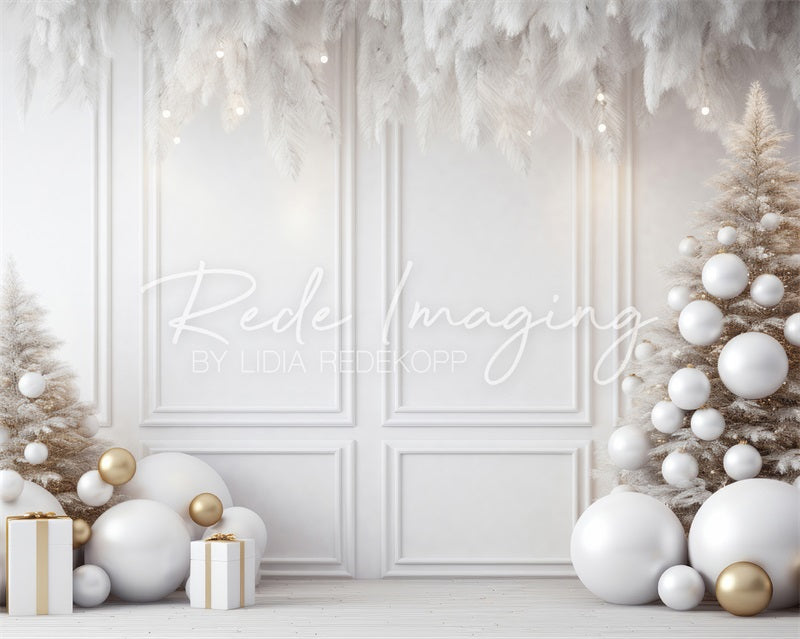 Kate Christmas White Wall Feathers & Gold Backdrop Designed by Lidia Redekopp