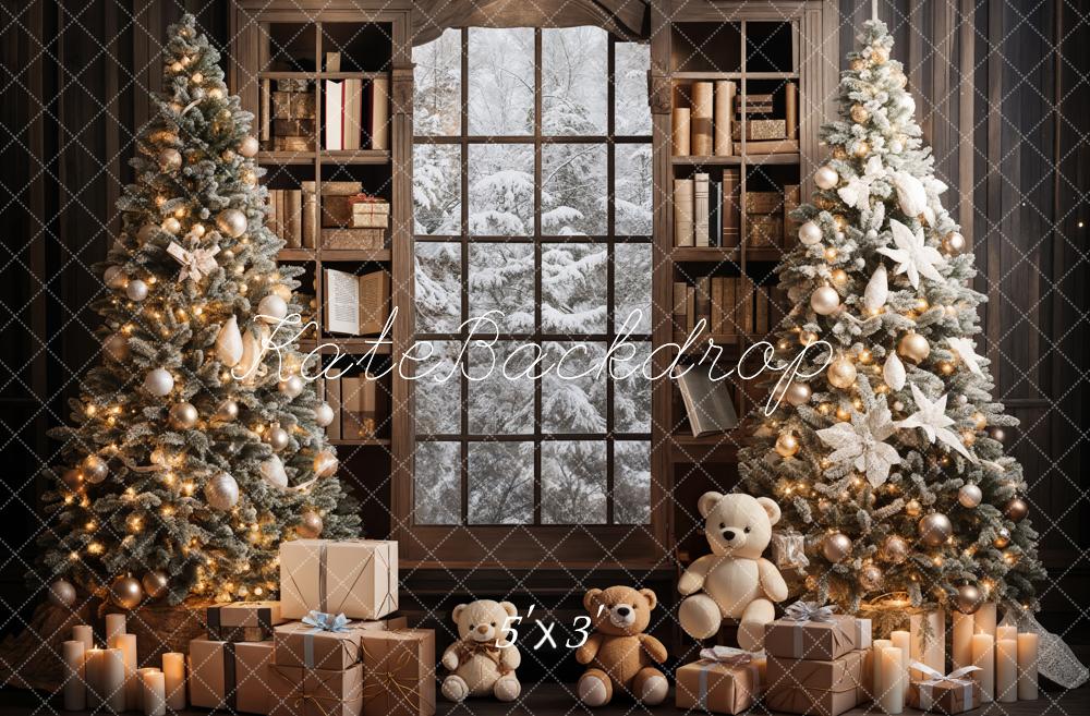 Kate Indoor Bookshelf Christmas Tree Backdrop Teddy Bear Designed by Emetselch