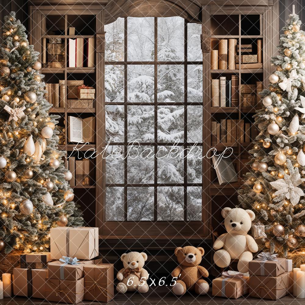 Kate Indoor Bookshelf Christmas Tree Backdrop Teddy Bear Designed by Emetselch