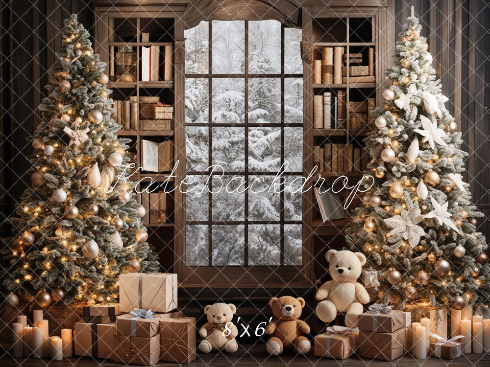 Kate Indoor Bookshelf Christmas Tree Backdrop Teddy Bear Designed by Emetselch