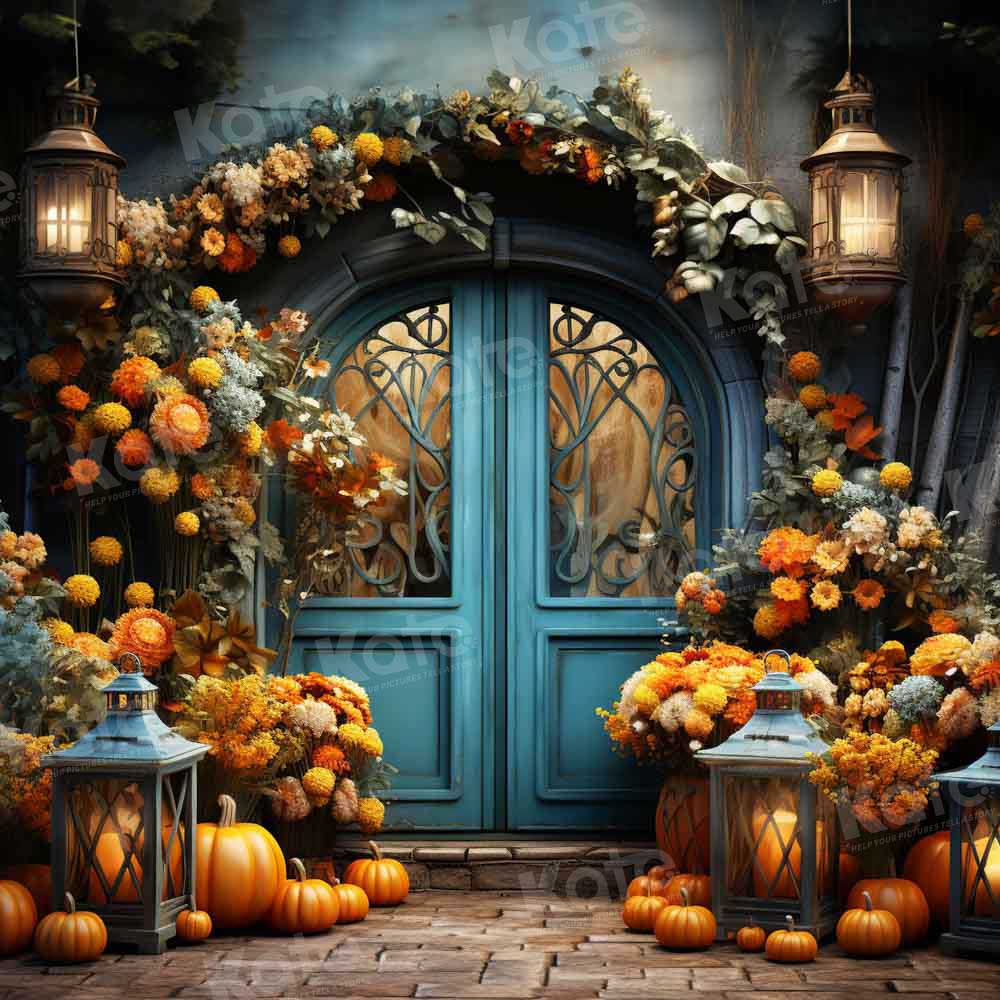 Kate Autumn Flower Store Blue Door Backdrop Designed by Emetselch