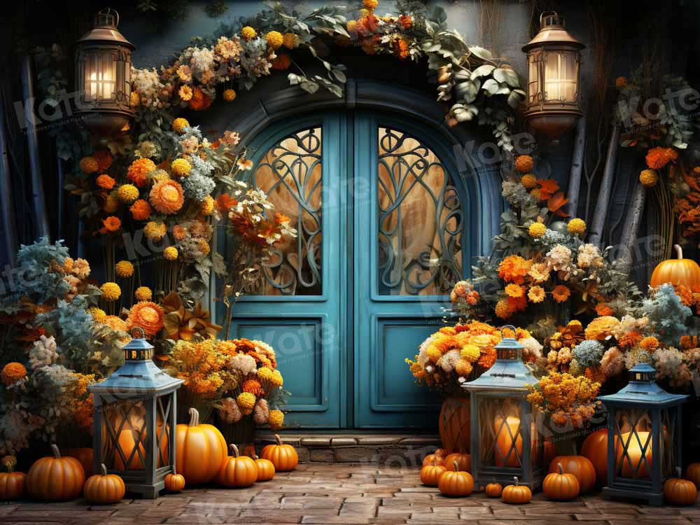 Kate Autumn Flower Store Blue Door Backdrop Designed by Emetselch