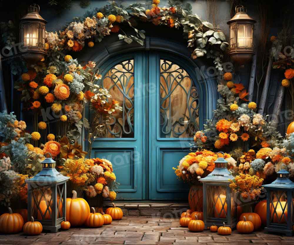 Kate Autumn Flower Store Blue Door Backdrop Designed by Emetselch