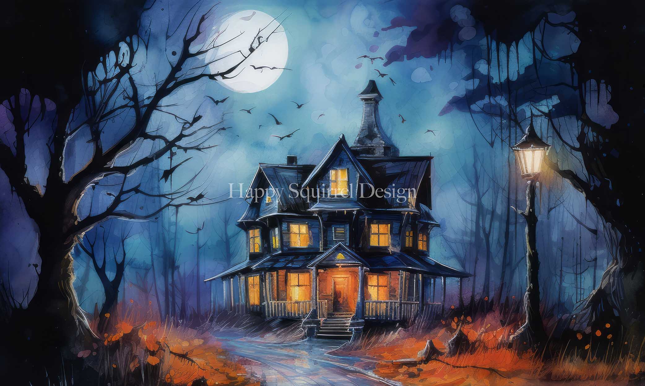 Kate Chilling Halloween House Backdrop Designed by Happy Squirrel Design