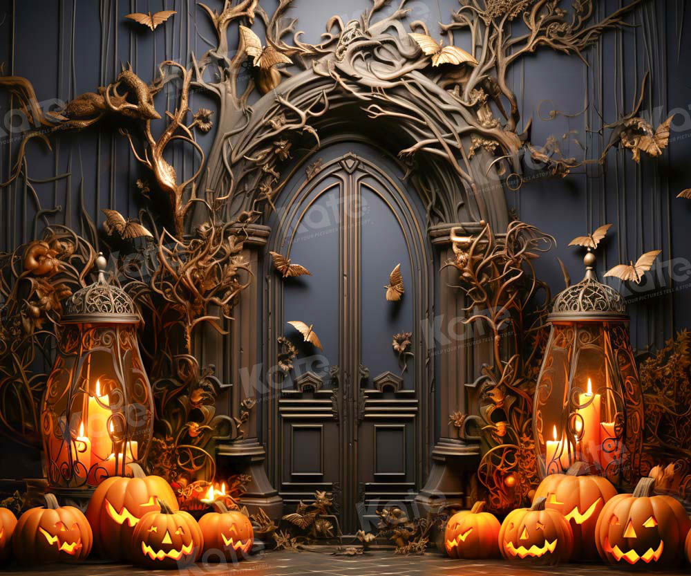 Kate Halloween Backdrop Spooky Pumpkin Black Door Designed by Emetselch