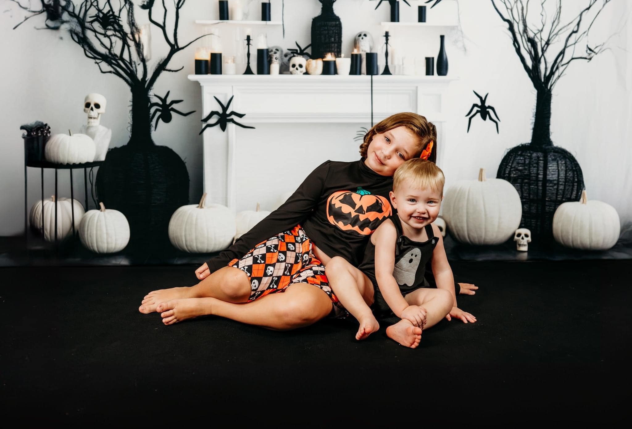 Kate Black & White Halloween Fireplace Backdrop Designed by Lidia Redekopp