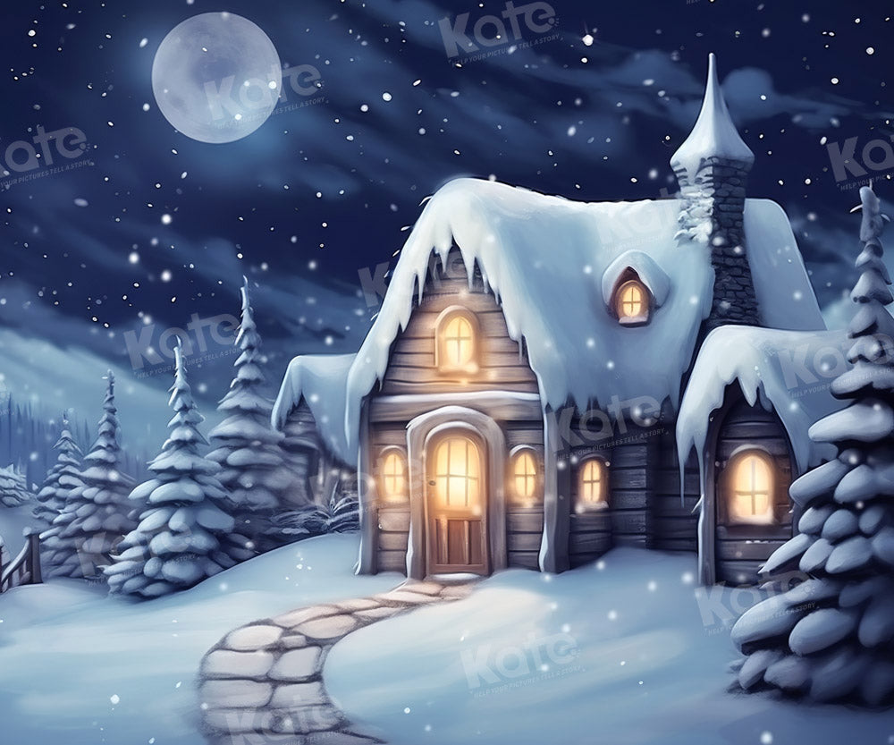 Kate Winter Snow Night Moon Backdrop Designed by Emetselch