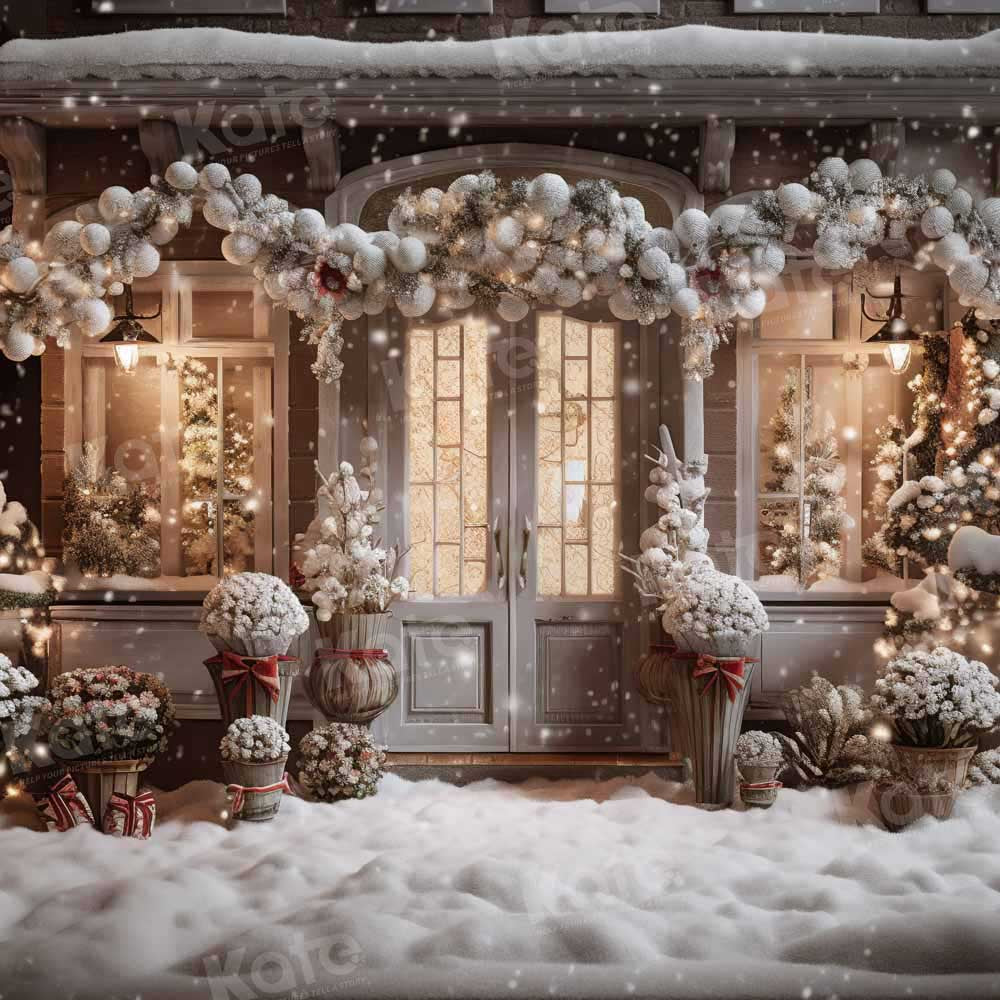 Kate Winter Christmas House Snow Light Backdrop Designed by Emetselch