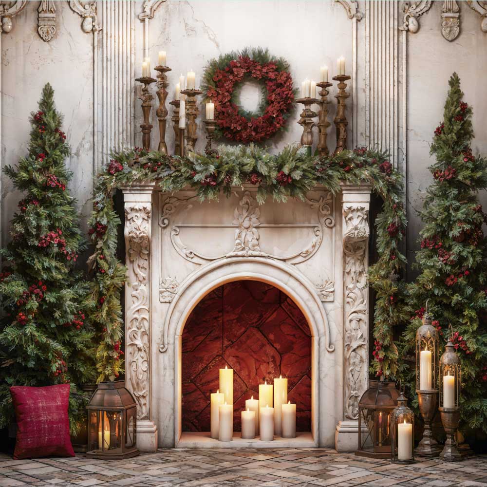 Lightning Deals-1 Kate Christmas Retro Fireplace Backdrop Designed by Emetselch