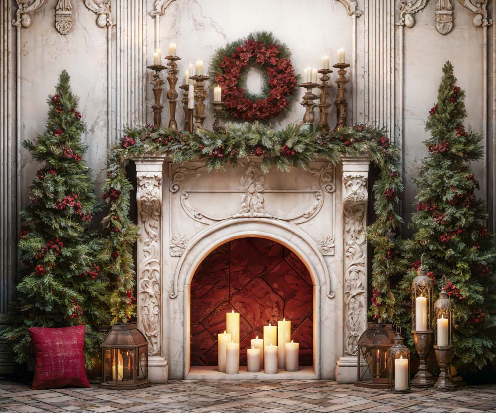 Lightning Deals-1 Kate Christmas Retro Fireplace Backdrop Designed by Emetselch