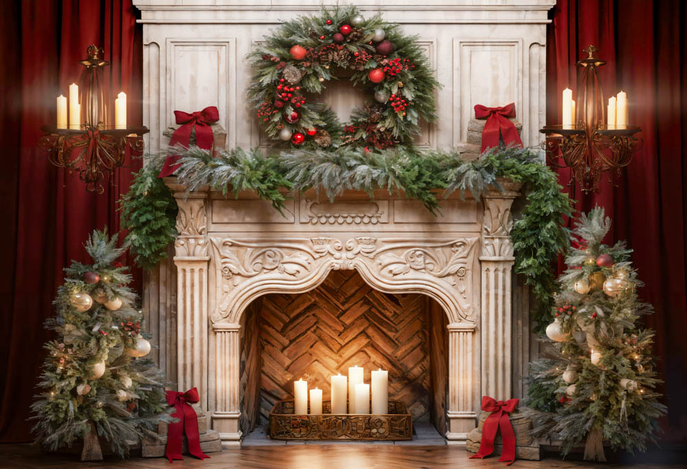 Lightning Deals-1 Kate Christmas Tree Fireplace Red Backdrop Designed by Emetselch