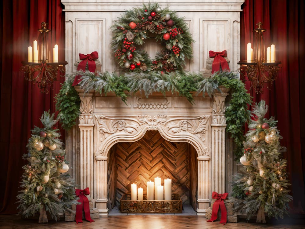 Kate Fleece Christmas Tree Fireplace Backdrop Designed by Emetselch