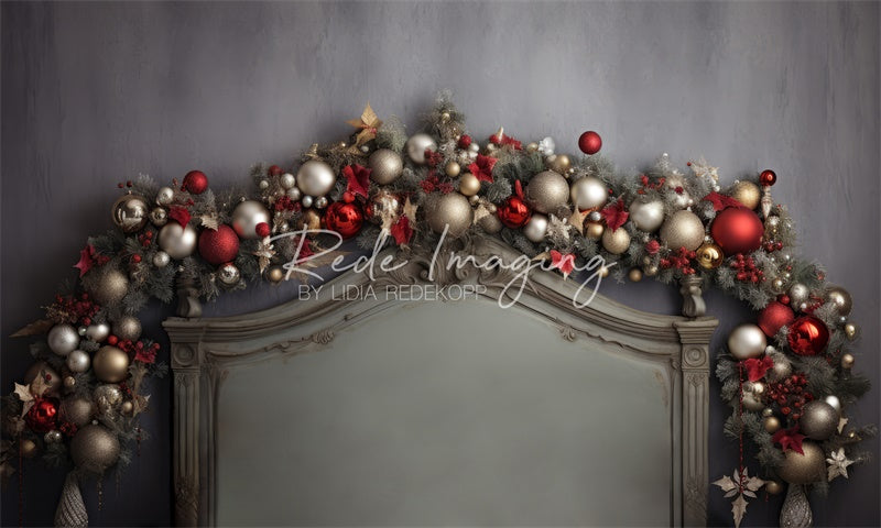 Kate Gold & Red Bauble Christmas Headboard Backdrop Designed by Lidia Redekopp