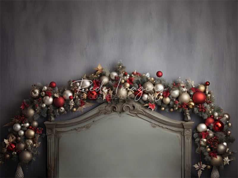 Kate Gold & Red Bauble Christmas Headboard Backdrop Designed by Lidia Redekopp