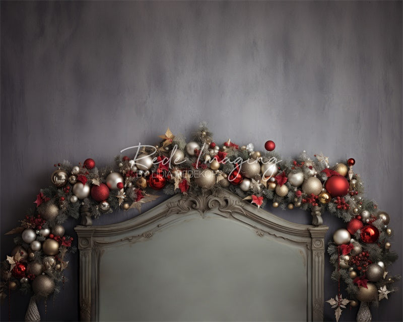 Kate Gold & Red Bauble Christmas Headboard Backdrop Designed by Lidia Redekopp