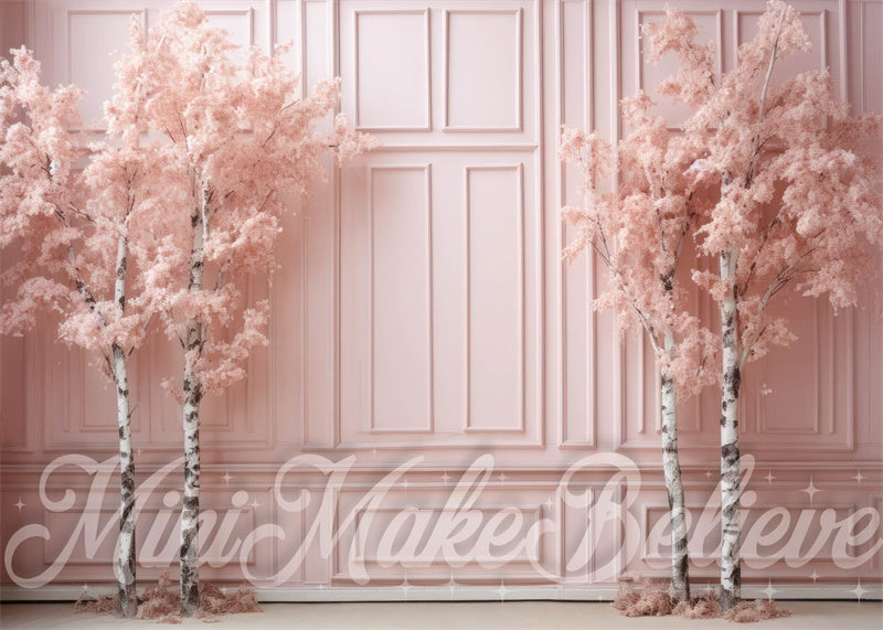 Kate Winter Christmas Backdrop Pink Shabby Chic Birch Trees Designed by Mini MakeBelieve