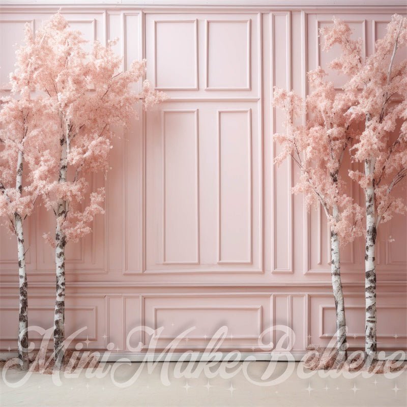 Kate Winter Christmas Backdrop Pink Shabby Chic Birch Trees Designed by Mini MakeBelieve