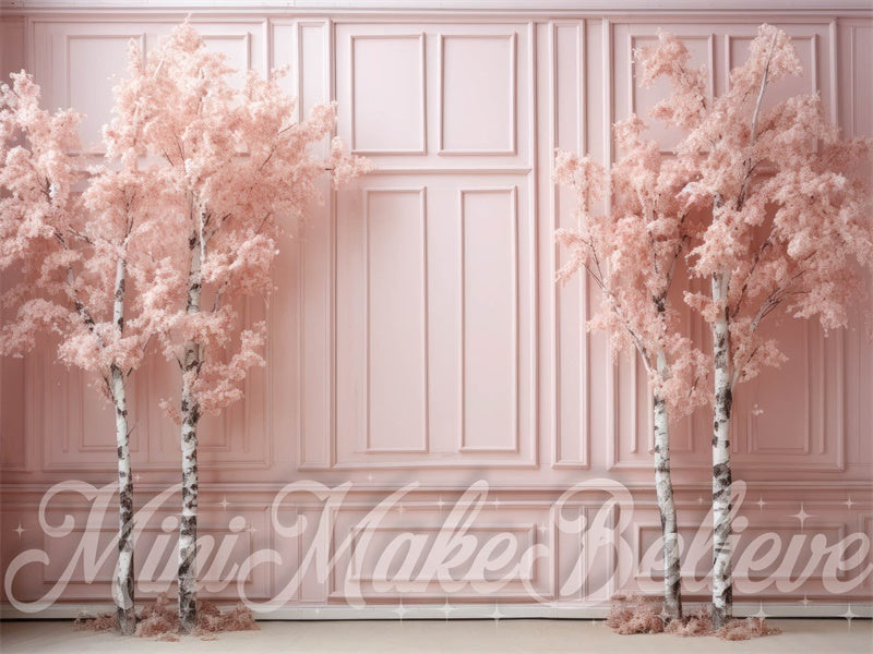 Kate Winter Christmas Backdrop Pink Shabby Chic Birch Trees Designed by Mini MakeBelieve