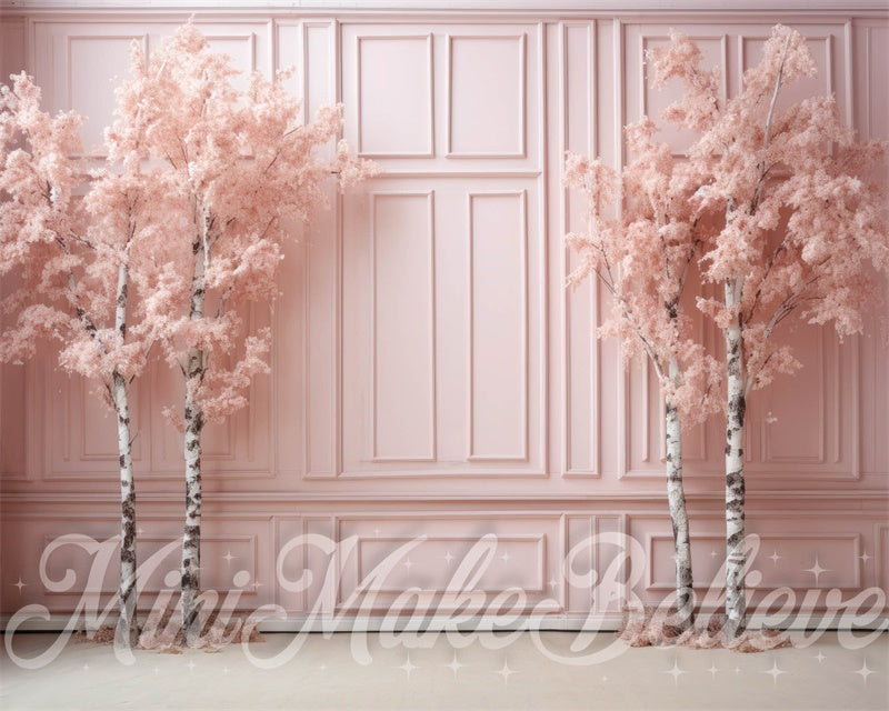 Kate Winter Christmas Backdrop Pink Shabby Chic Birch Trees Designed by Mini MakeBelieve