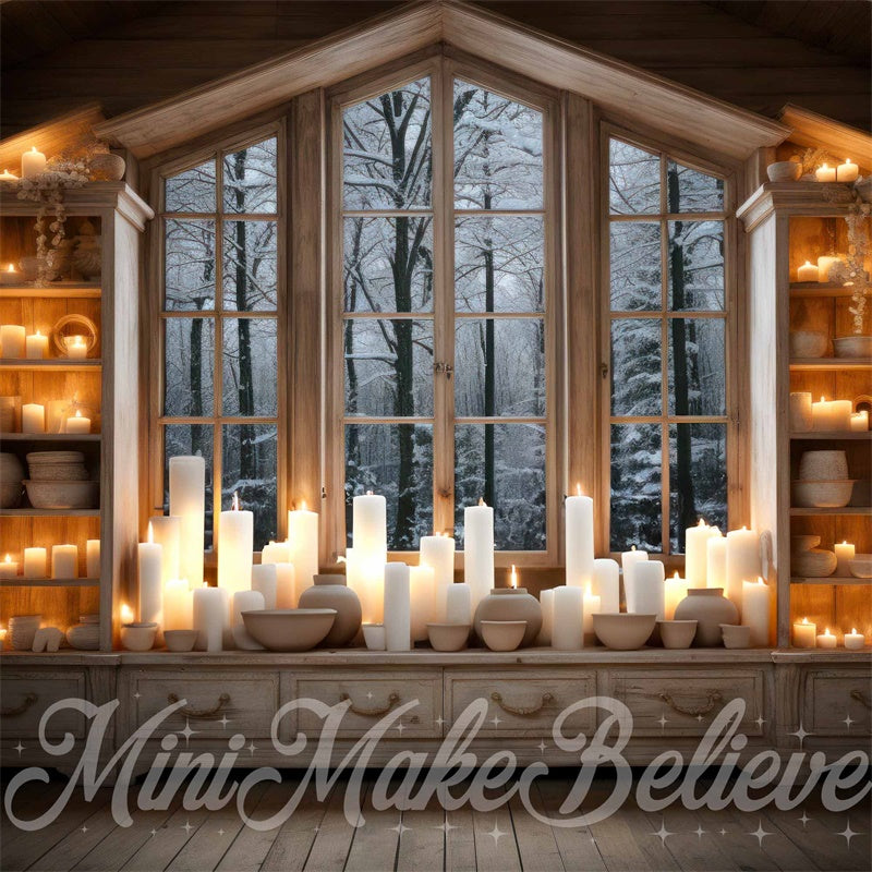 Kate Winter Christmas Backdrop Snowy Cozy Room Pottery Designed by Mini MakeBelieve